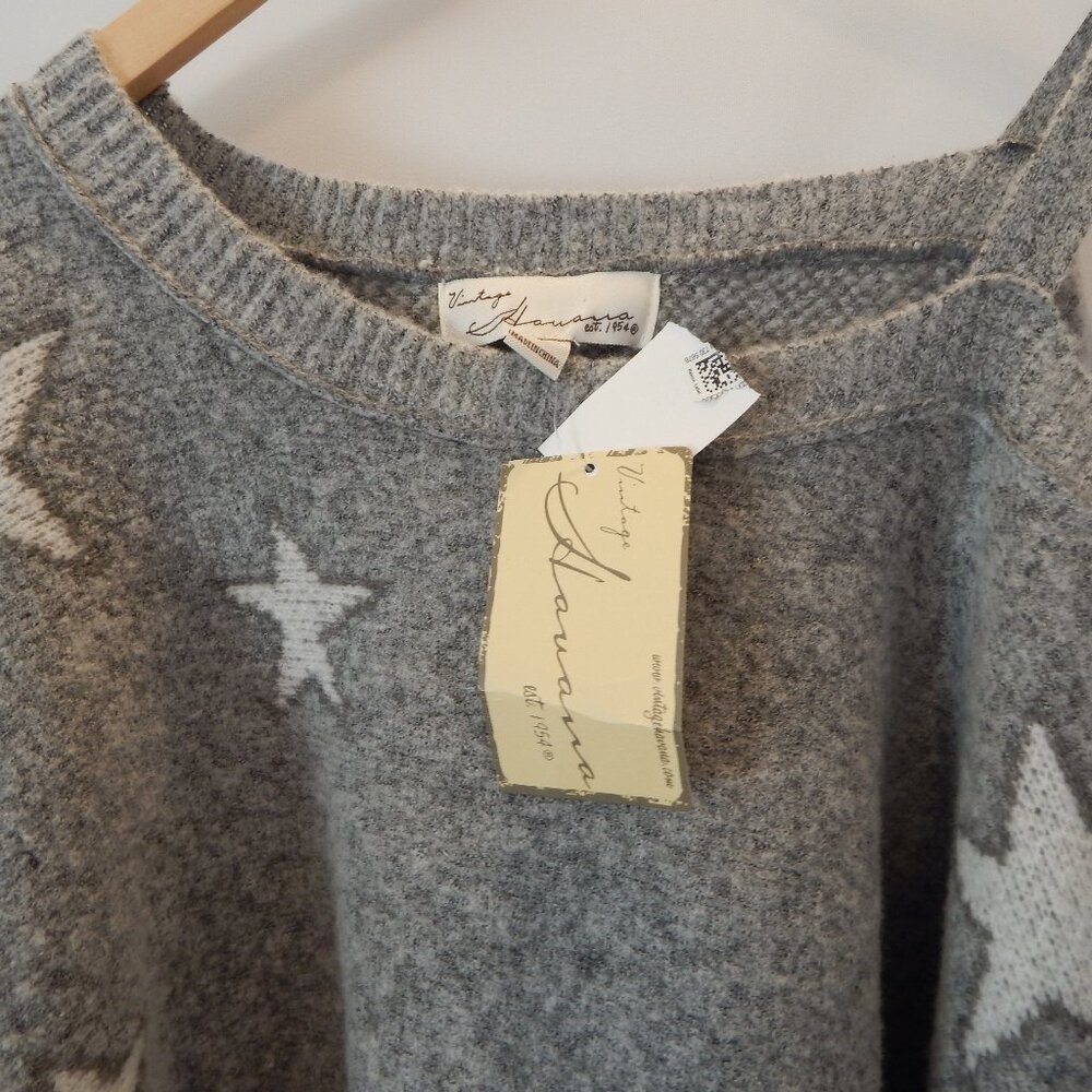 Vintage Havana white Star Cold Shoulder Gray Sweater Womans - Picture 7 of 7